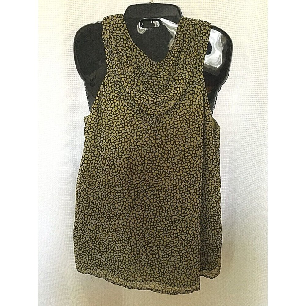 Michael Kors Top Sz.10 Green Brown Sheer Lined Cowl Neck Blouse Animal Print A7